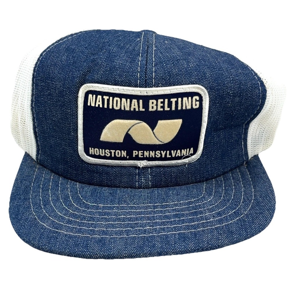 Vintage Denim Trucker Hat Cap Snap Back Coal Mining Patch National Belting 90s